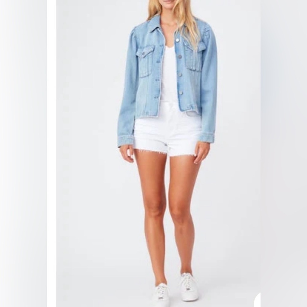 PAIGE Cropped Pacey Denim Jacket hyacinth